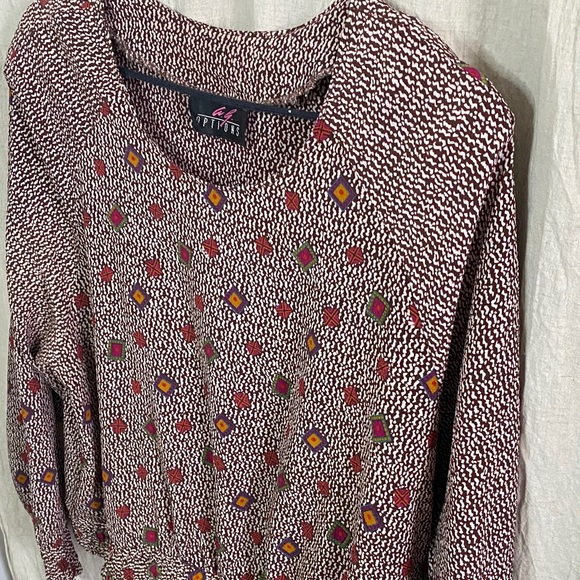 Vintage 80s Long Sleeve Brown with Jewel Tone Pattern Blouse + Shoulder Pads - Picture 6 of 15